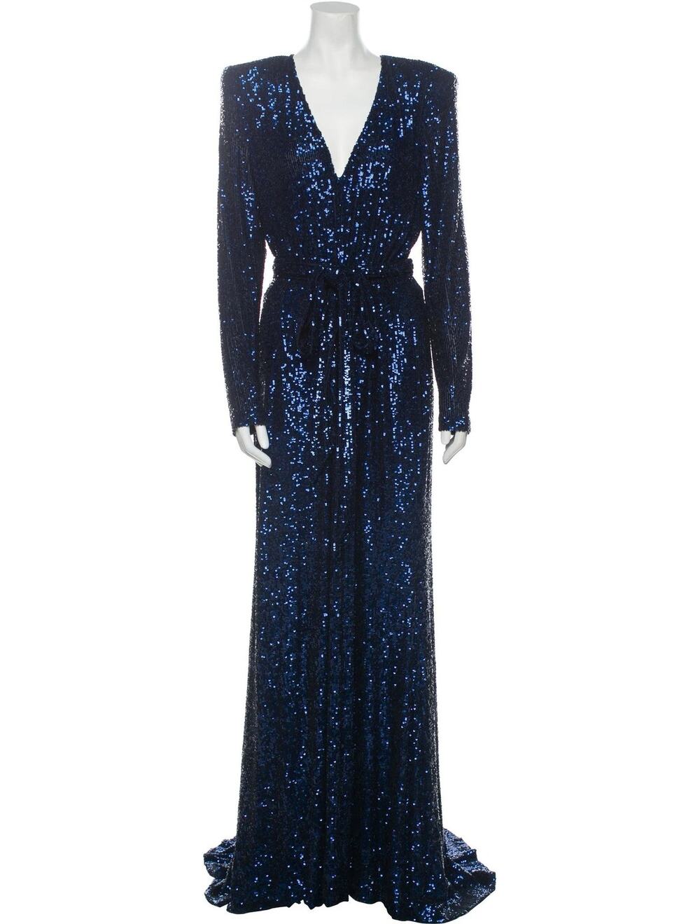 Naeem Khan V-Neck Sequin Long Sleeves Long Gown - XS